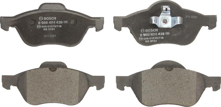 BOSCH 0 986 494 439 - Гальмівні колодки, дискові гальма autozip.com.ua