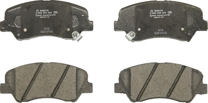 BOSCH 0 986 494 563 - Гальмівні колодки, дискові гальма autozip.com.ua