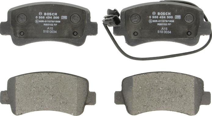 BOSCH 0 986 494 500 - Гальмівні колодки, дискові гальма autozip.com.ua