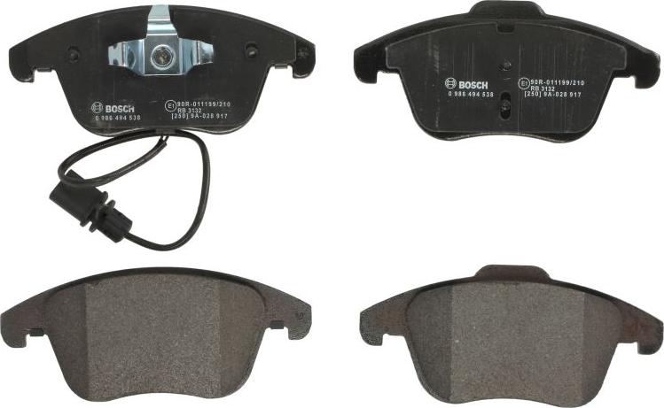 BOSCH 0 986 494 538 - Гальмівні колодки, дискові гальма autozip.com.ua