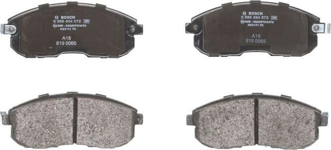 BOSCH 0 986 494 572 - Гальмівні колодки, дискові гальма autozip.com.ua