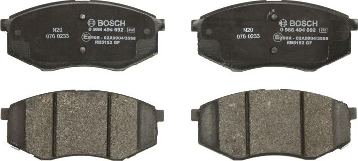 BOSCH 0 986 494 692 - Гальмівні колодки, дискові гальма autozip.com.ua
