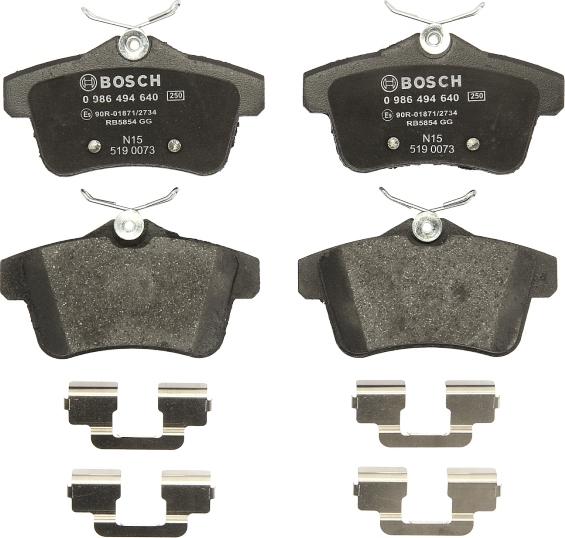 BOSCH 0 986 494 640 - Гальмівні колодки, дискові гальма autozip.com.ua