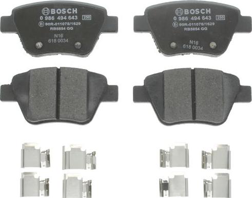 BOSCH 0 986 494 643 - Гальмівні колодки, дискові гальма autozip.com.ua