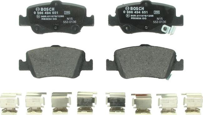 BOSCH 0 986 494 651 - Гальмівні колодки, дискові гальма autozip.com.ua