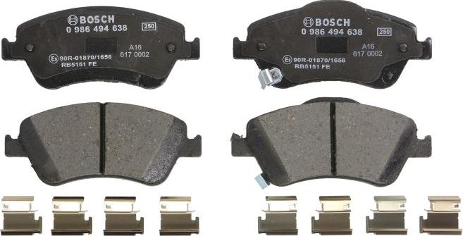 BOSCH 0 986 494 638 - Гальмівні колодки, дискові гальма autozip.com.ua
