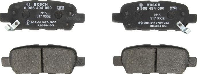 BOSCH 0 986 494 090 - Гальмівні колодки, дискові гальма autozip.com.ua