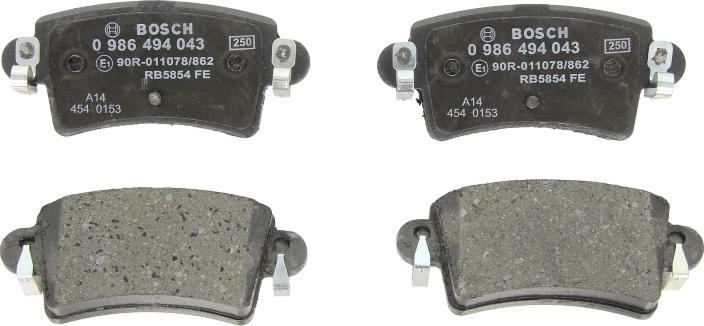 BOSCH 0 986 494 043 - Гальмівні колодки, дискові гальма autozip.com.ua