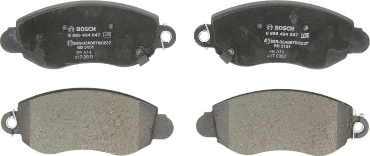 BOSCH 0 986 494 047 - Гальмівні колодки, дискові гальма autozip.com.ua
