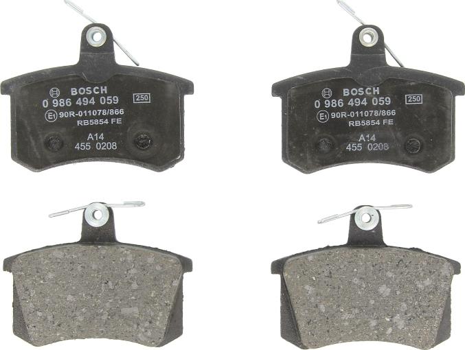 BOSCH 0 986 494 059 - Гальмівні колодки, дискові гальма autozip.com.ua