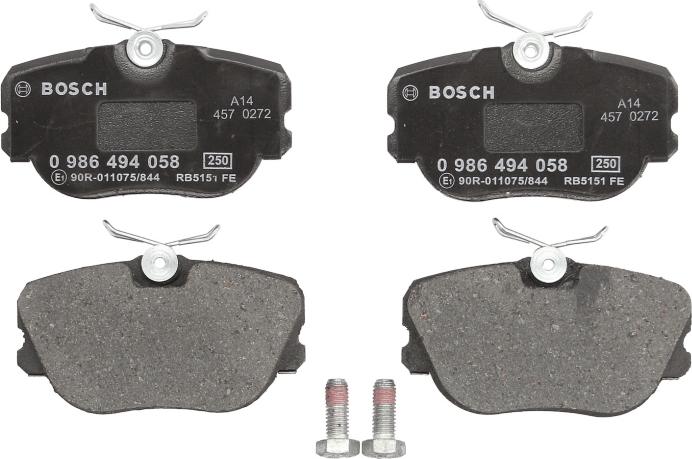 BOSCH 0 986 494 058 - Гальмівні колодки, дискові гальма autozip.com.ua