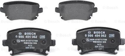 BOSCH 0 986 494 062 - Гальмівні колодки, дискові гальма autozip.com.ua