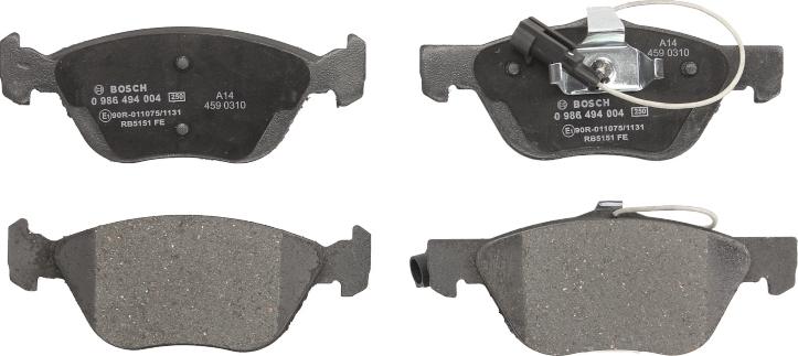 BOSCH 0 986 494 004 - Гальмівні колодки, дискові гальма autozip.com.ua