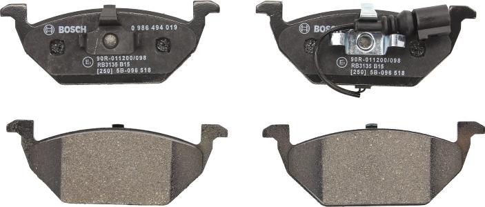 BOSCH 0 986 494 019 - Гальмівні колодки, дискові гальма autozip.com.ua