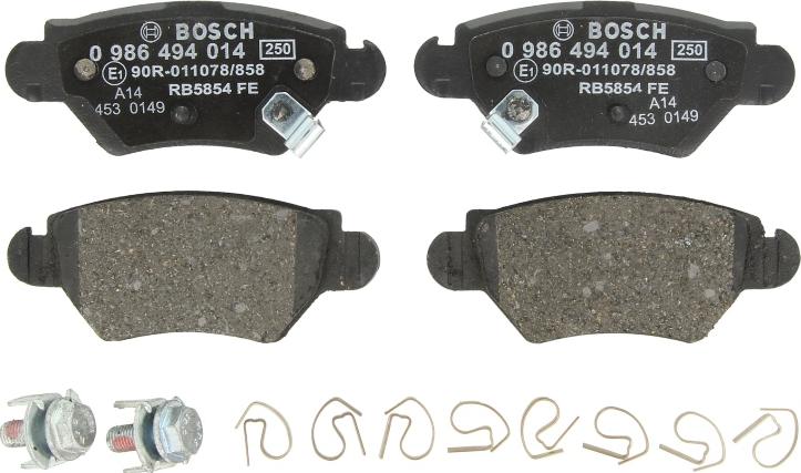 BOSCH 0 986 494 014 - Гальмівні колодки, дискові гальма autozip.com.ua