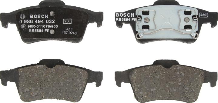 BOSCH 0 986 494 032 - Гальмівні колодки, дискові гальма autozip.com.ua