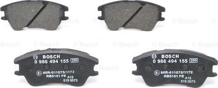 BOSCH 0 986 494 155 - Гальмівні колодки, дискові гальма autozip.com.ua