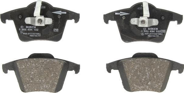BOSCH 0 986 494 102 - Гальмівні колодки, дискові гальма autozip.com.ua