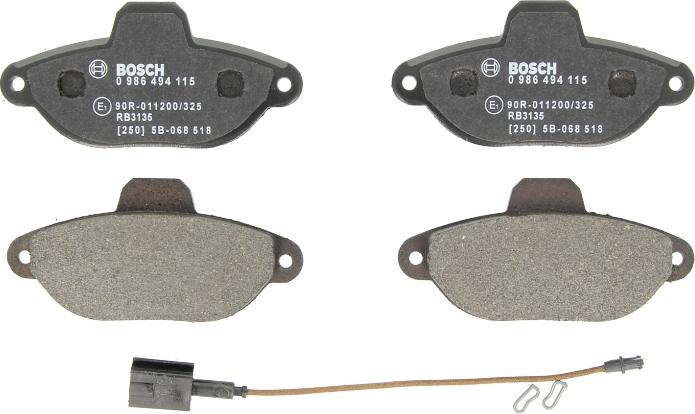 BOSCH 0 986 494 115 - Гальмівні колодки, дискові гальма autozip.com.ua