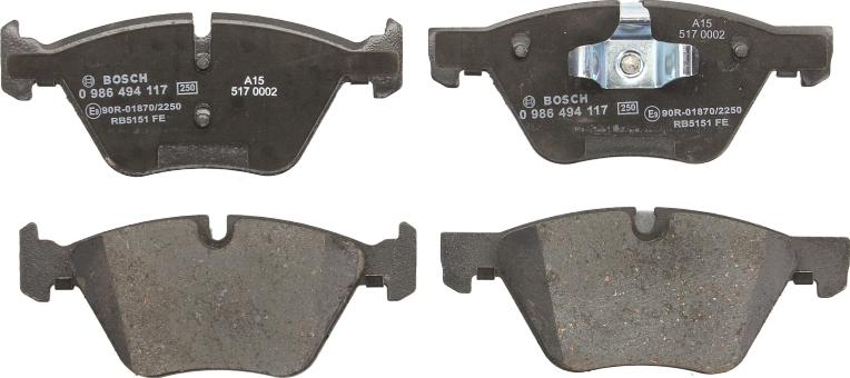 BOSCH 0 986 494 117 - Гальмівні колодки, дискові гальма autozip.com.ua
