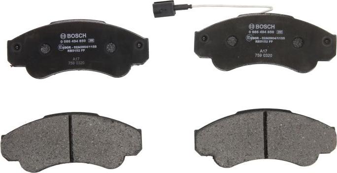 BOSCH 0 986 494 850 - Гальмівні колодки, дискові гальма autozip.com.ua