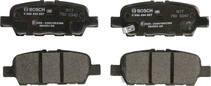 BOSCH 0 986 494 857 - Гальмівні колодки, дискові гальма autozip.com.ua