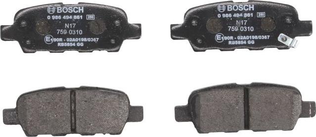 BOSCH 0 986 494 861 - Гальмівні колодки, дискові гальма autozip.com.ua