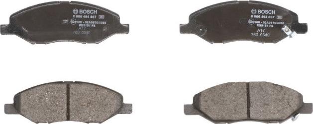 BOSCH 0 986 494 867 - Гальмівні колодки, дискові гальма autozip.com.ua