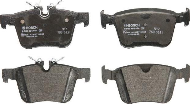 BOSCH 0 986 494 819 - Гальмівні колодки, дискові гальма autozip.com.ua