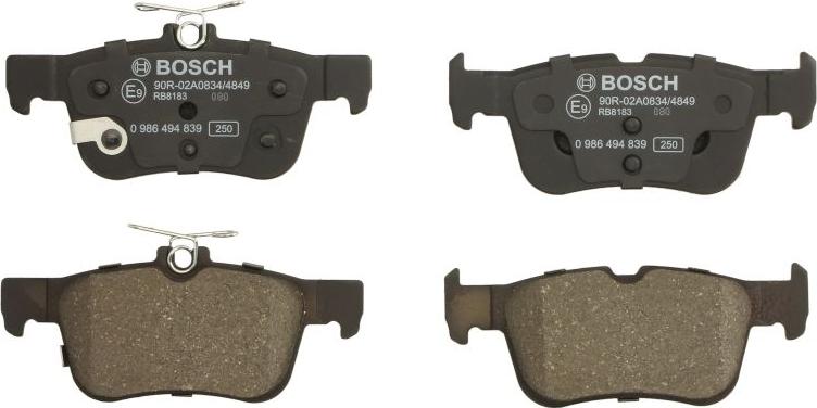 BOSCH 0 986 494 839 - Гальмівні колодки, дискові гальма autozip.com.ua