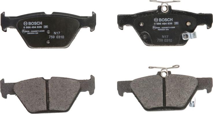BOSCH 0 986 494 836 - Гальмівні колодки, дискові гальма autozip.com.ua