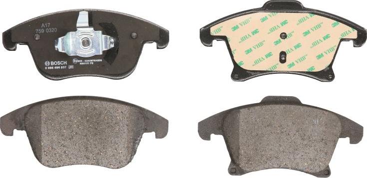 BOSCH 0 986 494 837 - Гальмівні колодки, дискові гальма autozip.com.ua