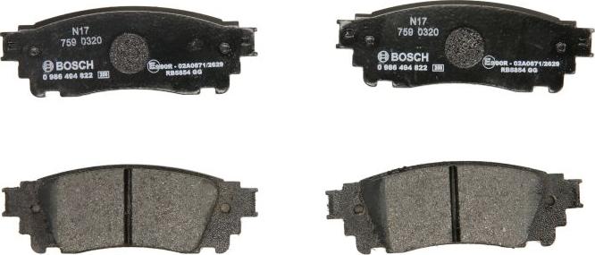 BOSCH 0 986 494 822 - Гальмівні колодки, дискові гальма autozip.com.ua