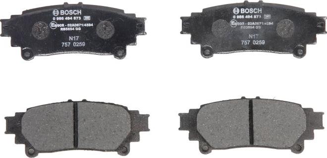 BOSCH 0 986 494 873 - Гальмівні колодки, дискові гальма autozip.com.ua