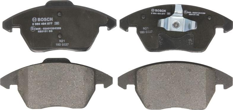 BOSCH 0 986 494 877 - Гальмівні колодки, дискові гальма autozip.com.ua