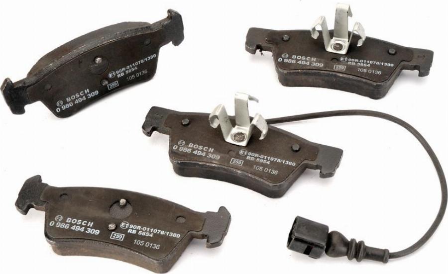 BOSCH 0 986 494 309 - Гальмівні колодки, дискові гальма autozip.com.ua