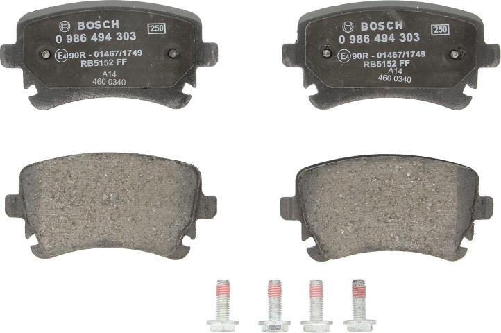 BOSCH 0 986 494 303 - Гальмівні колодки, дискові гальма autozip.com.ua