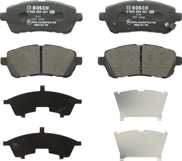 BOSCH 0 986 494 321 - Гальмівні колодки, дискові гальма autozip.com.ua