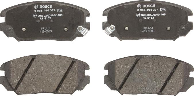 BOSCH 0 986 494 374 - Гальмівні колодки, дискові гальма autozip.com.ua