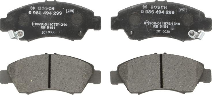 BOSCH 0 986 494 299 - Гальмівні колодки, дискові гальма autozip.com.ua