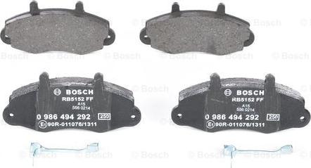 BOSCH 0 986 494 292 - Гальмівні колодки, дискові гальма autozip.com.ua