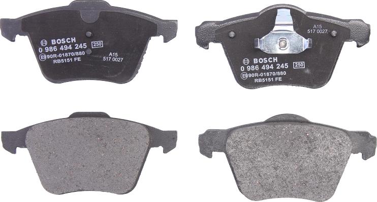 BOSCH 0 986 494 245 - Гальмівні колодки, дискові гальма autozip.com.ua
