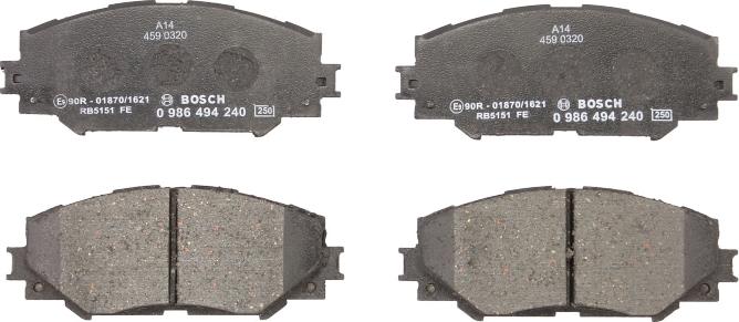 BOSCH 0 986 494 240 - Гальмівні колодки, дискові гальма autozip.com.ua