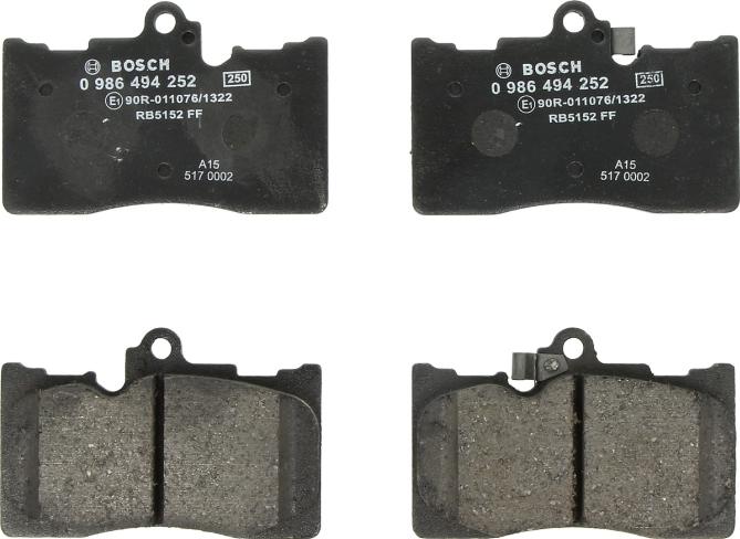 BOSCH 0 986 494 252 - Гальмівні колодки, дискові гальма autozip.com.ua