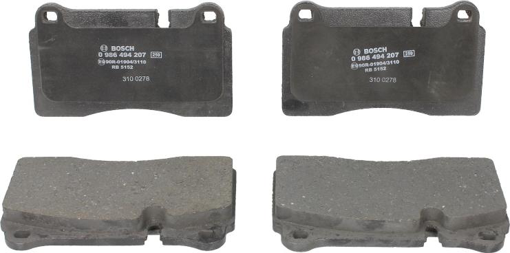 BOSCH 0 986 494 207 - Гальмівні колодки, дискові гальма autozip.com.ua