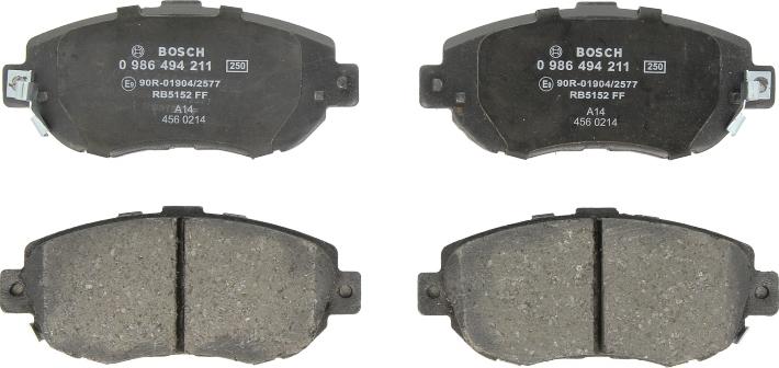 BOSCH 0 986 494 211 - Гальмівні колодки, дискові гальма autozip.com.ua