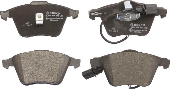 BOSCH 0 986 494 283 - Гальмівні колодки, дискові гальма autozip.com.ua