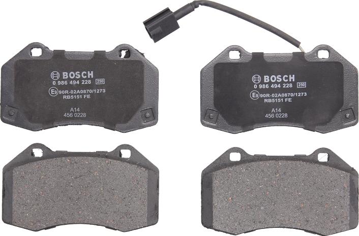BOSCH 0 986 494 228 - Гальмівні колодки, дискові гальма autozip.com.ua