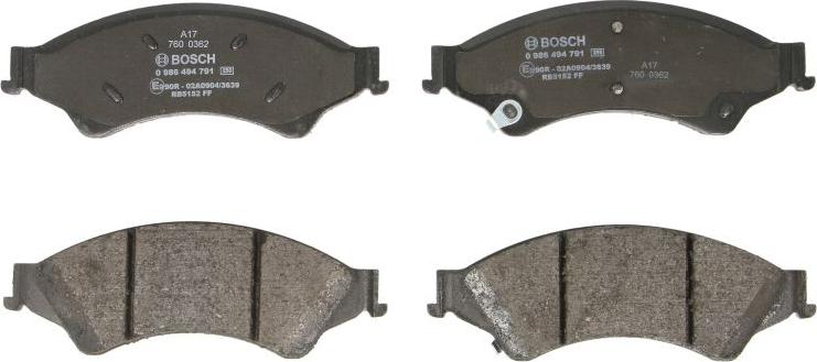 BOSCH 0 986 494 791 - Гальмівні колодки, дискові гальма autozip.com.ua