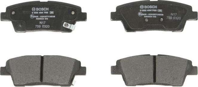 BOSCH 0 986 494 766 - Гальмівні колодки, дискові гальма autozip.com.ua